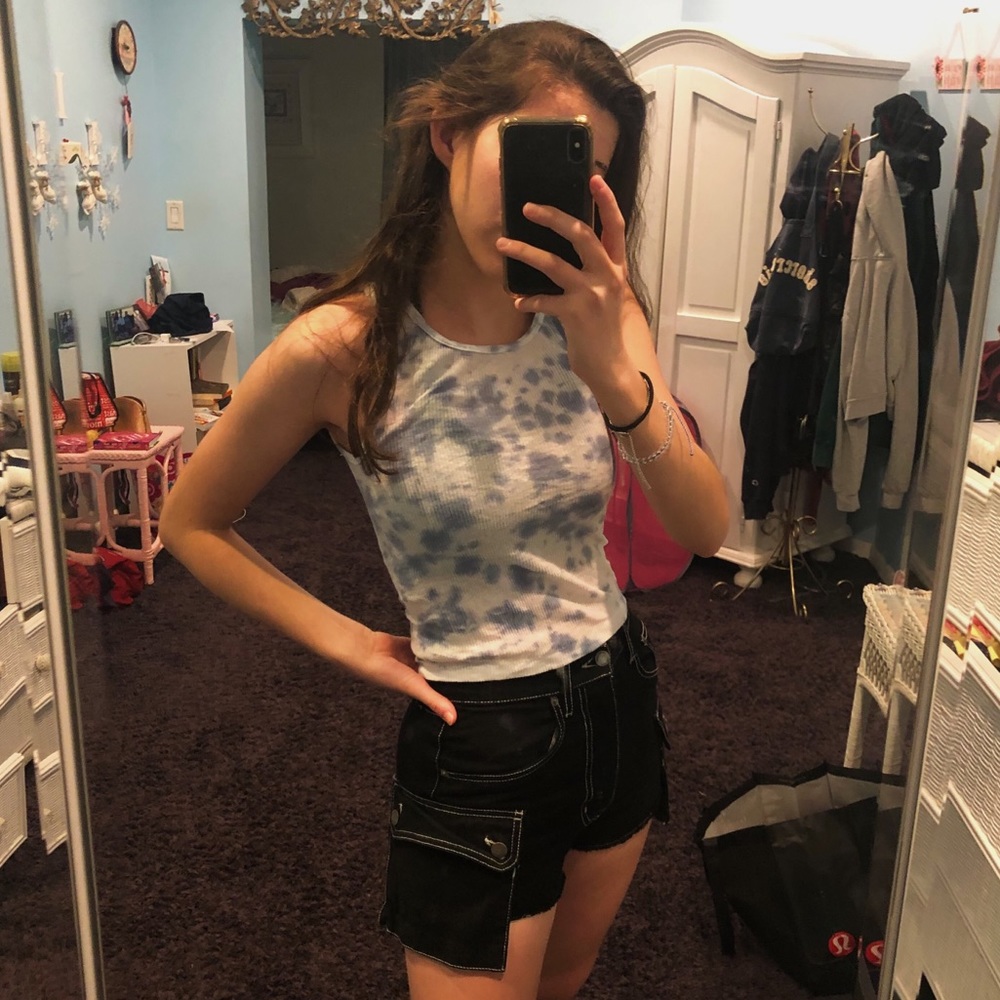 Tie dye denim blue scrunch tank top